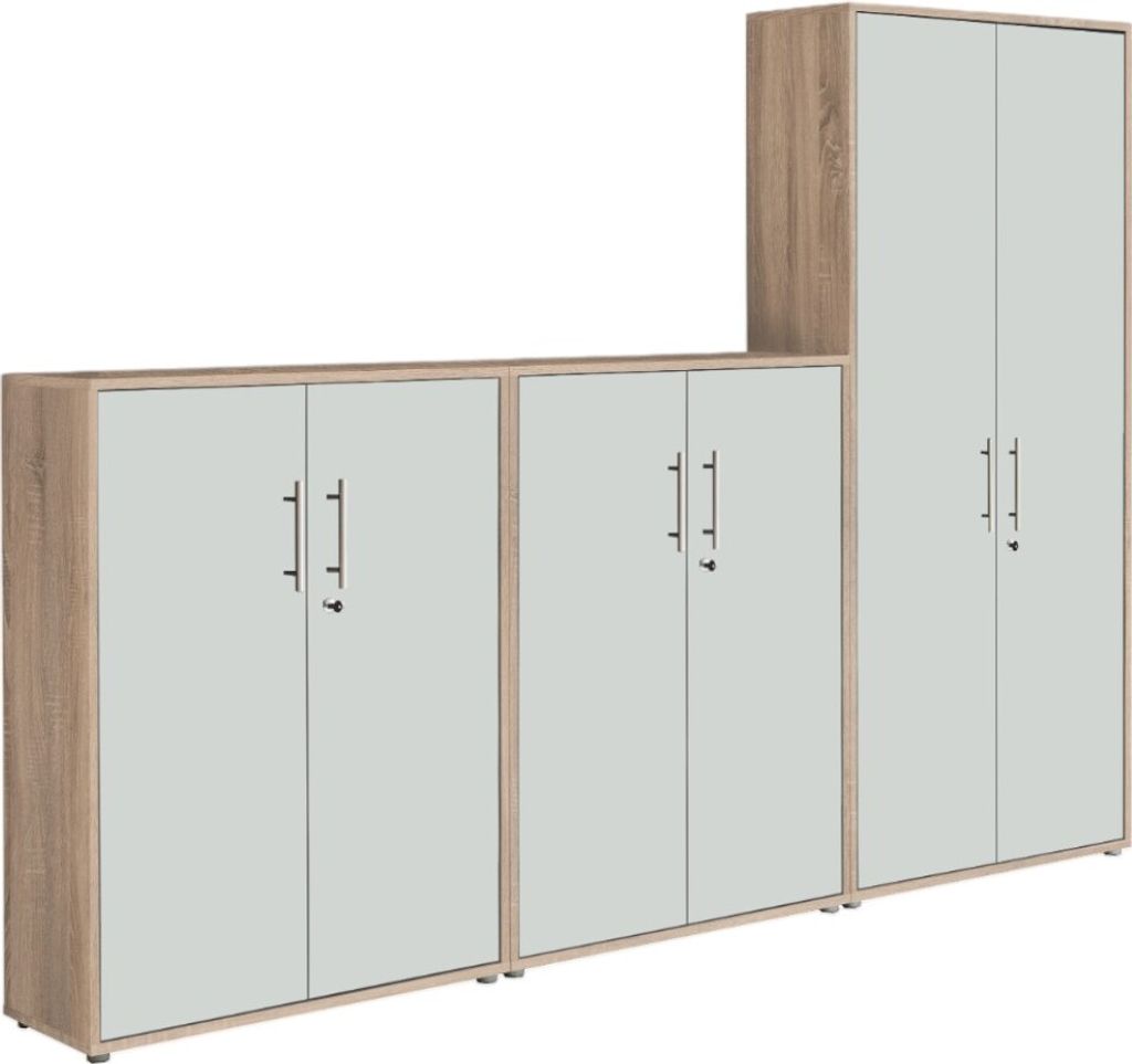 Aktenschrank TABOR 53 in Eiche Sonoma / weiß matt, Schrankwand, Büroschrank, abschließbar, Metallgriffe