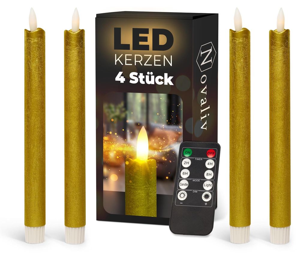 Stabkerzen LED mit Timer GOLD 4 Stück GOLD indoor - 6 Produktbild 