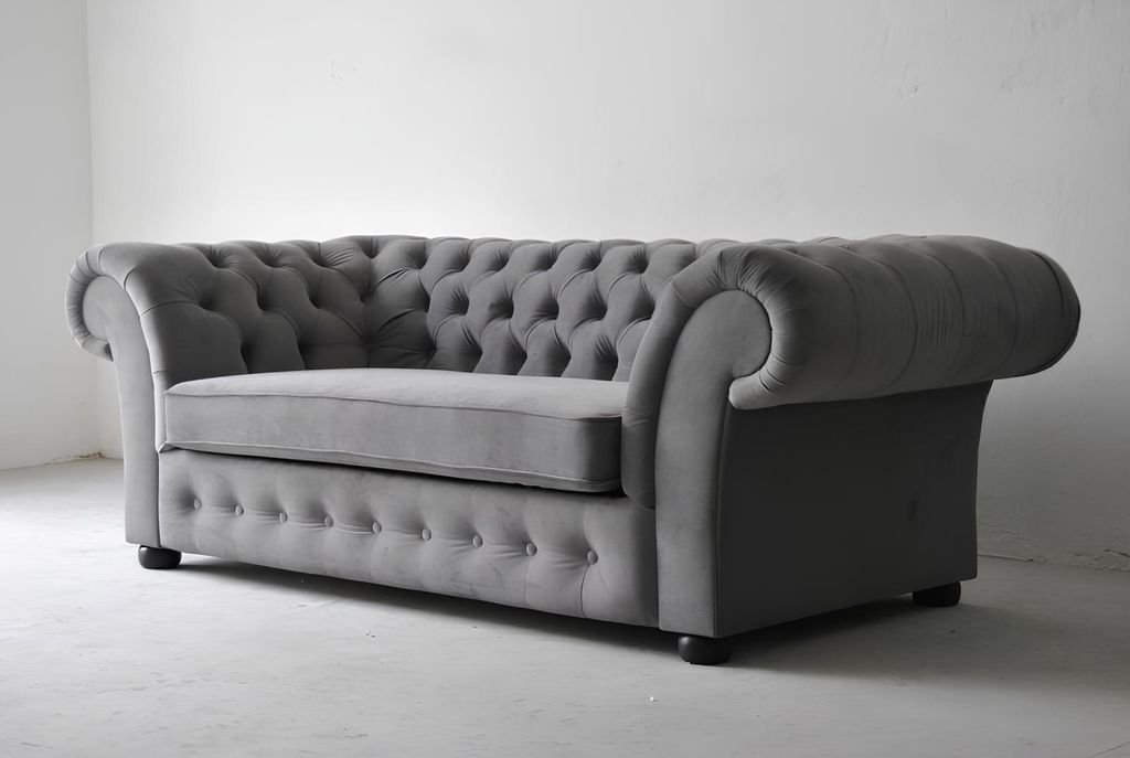 Sofa 3 Sitzer Stoff Design Couch Polster Sofas Textil Modern Chesterfield Grau