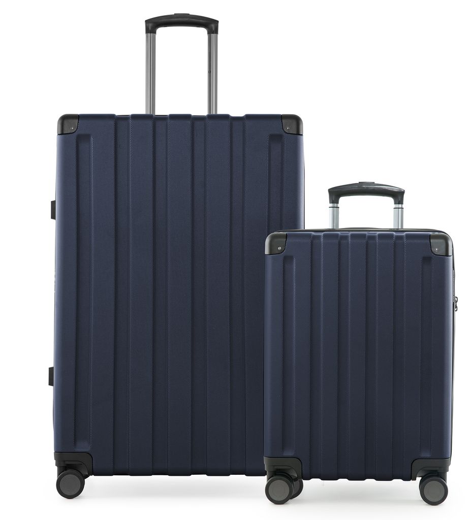 Q-Damm - 2er Koffer-Set, großer Koffer XL Extension + Kabinenkoffer Flugzeug Bordkoffer + Check-In Rollkoffer, Trolleys mit Doppel-Rollen, TSA,Dun...