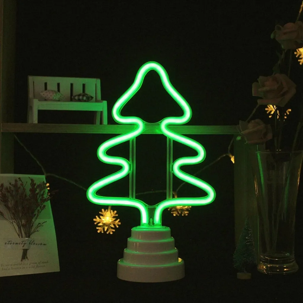 Luce LED NEON, lampada da appoggio decorativa, verde abete, circa 28 x 18,5 x 8,5 cm
