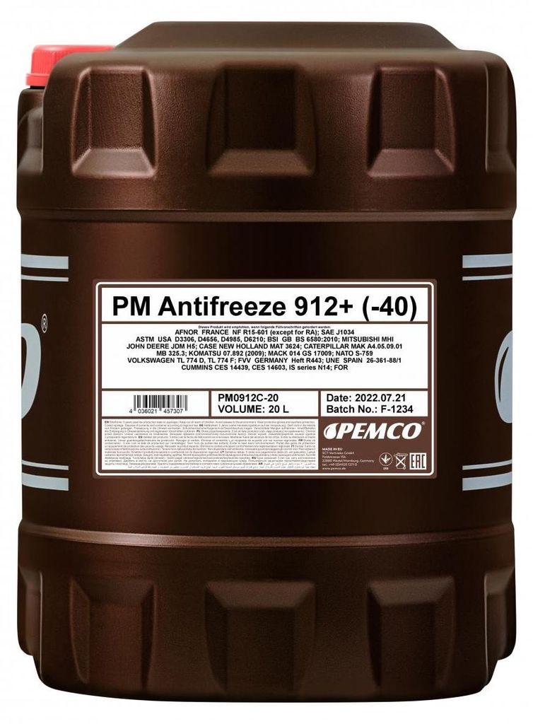 PEMCO 912+ Concentrate Kühlmittel Kühlerfrostschutz 20L Rot Antifreeze Konzentrat G12+ type D
