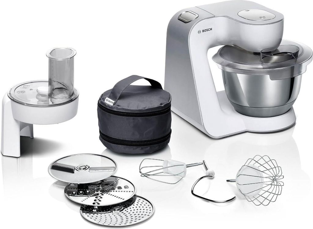 Bosch Küchenmaschine Serie 4 MUM58210, Edelstahl-Schüssel 3,9 L, Planetenrührwerk, Patisserie-Set aus Edelstahl, Knethaken, Schlagbesen, Rührbe...