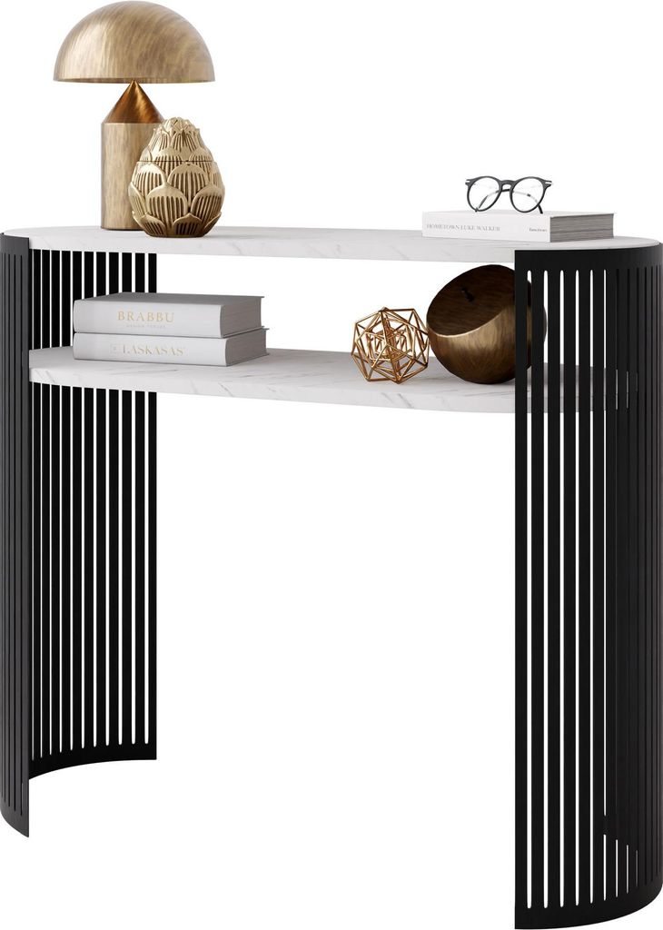 MIRJAN24 Konsolentisch Fikoli, Rahmen aus Stahl (Farbe: Schwarz / Bianco Marmor)