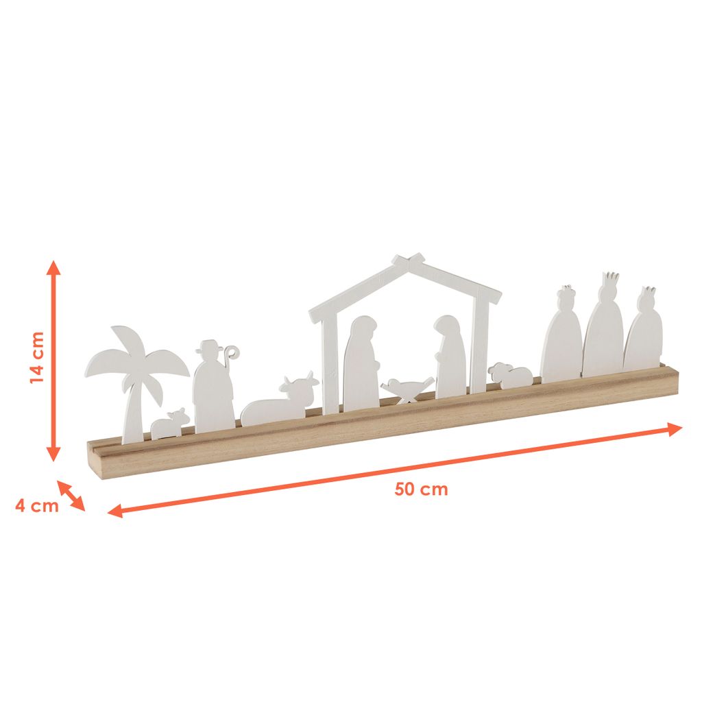 Holz Weihnachtskrippe Silhouette weiß natur - 50 x 14 cm - Produktbild 2