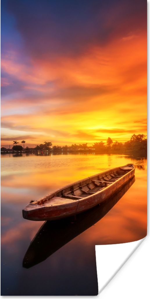 MuchoWow Poster Boot - Wasser - Sonnenuntergang - Orange - Wasser 80x160 cm - Kinderzimmer