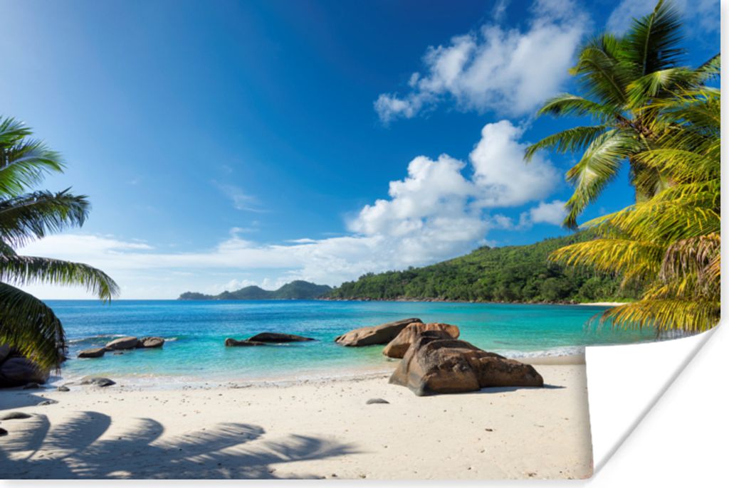 MuchoWow Poster Strand - Meer - Kieselsteine - Palme 120x80 cm - Bilder