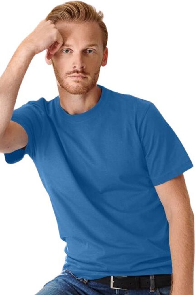 Uni Baumwoll-T-Shirt, hohe Grammatur, 100% Baumwolle, kein Druck, einfarbig, 200g/m2, Farbe hellblau, Größe L