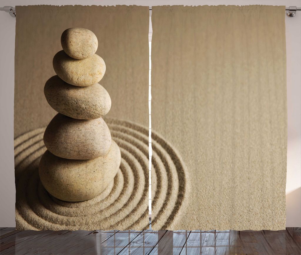 ABAKUHAUS Fels, Felsen Rustikaler Gardine, Balancing Steine auf Sand Theme, Wohnzimmer Universalband Gardinen mit Schlaufen und Haken, 280 x 225 cm...