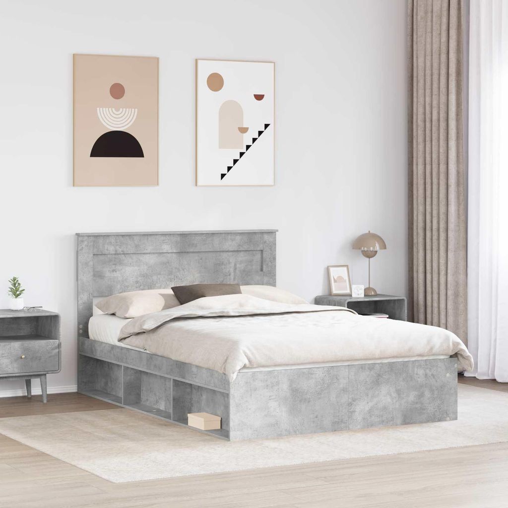 (Robust Möbel) Bettrahmen Beton Grau 150 x 200cm Massives Kiefernholz - CL339864 - Klassische BettenJugendbett Tagesbett