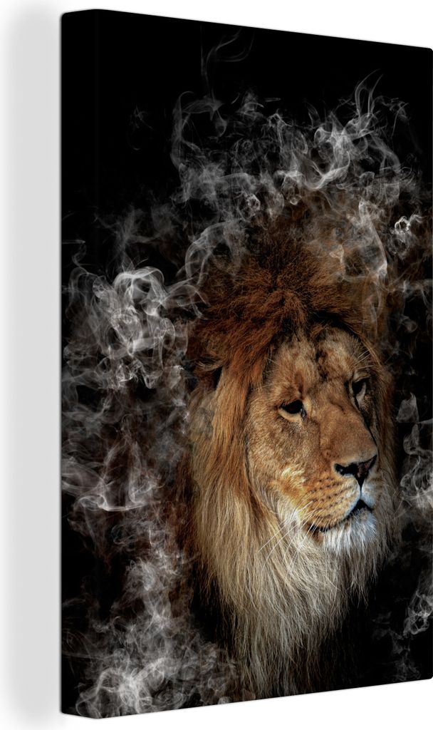 OneMillionCanvasses - Leinwandbilder - 90x140 cm, Löwe - Rauch - Abstrakt, Wandbilder Kunstdruck Wanddekoration - Wandschmucke - Schlafzimmer