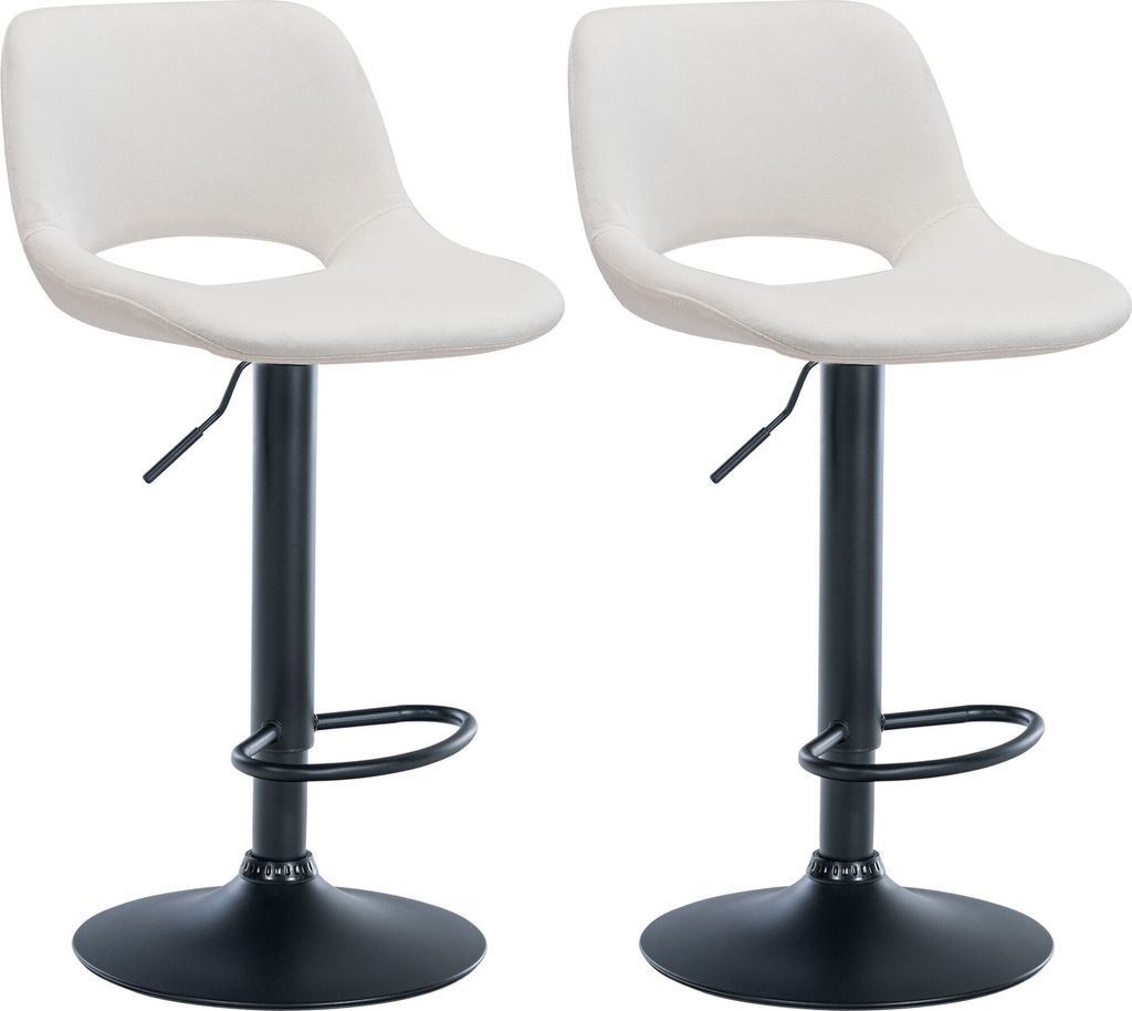 CLP 2er Set Barhocker Camden Samt drehbar und höhenverstellbar creme Material Gestell Metall matt schwarz