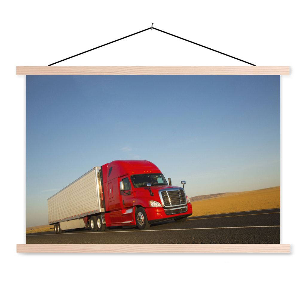 MuchoWow Textilposter Rot gefärbter Lastkraftwagen 120x80 cm mit holzfarbenen Rahmen - Aufhängeset