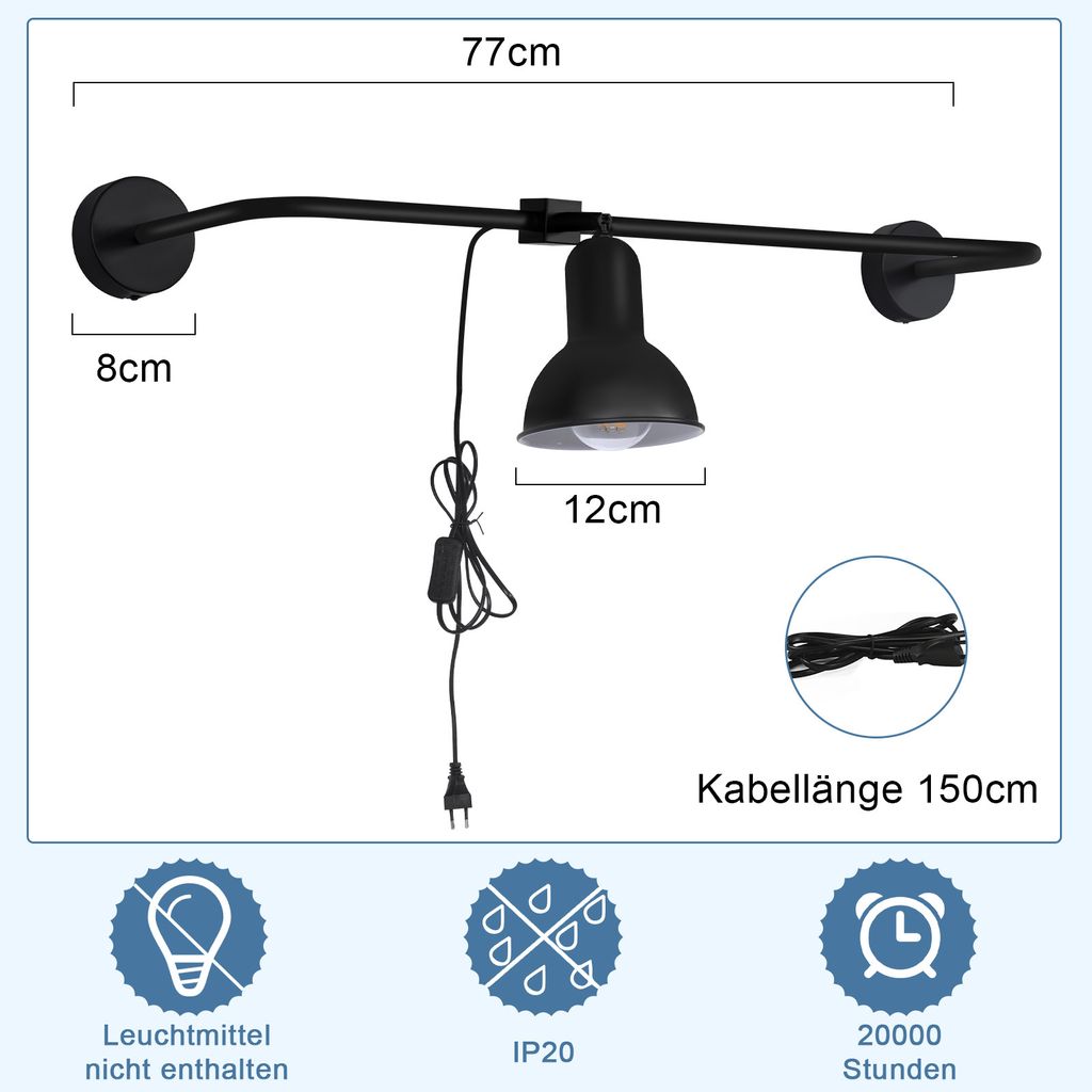 ZMH Wandleuchte Innen Schwarz Wandlampe  Wandbeleuchtung Produktbild 2