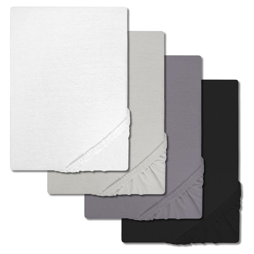 Sparpaket 4 Farben CloudComfort Basic Spannbettlaken Jersey-Stretch weiß/silbergrau/dunkelgrau/schwarz 90 x 190 - 100 x 200 cm (4 Stück)