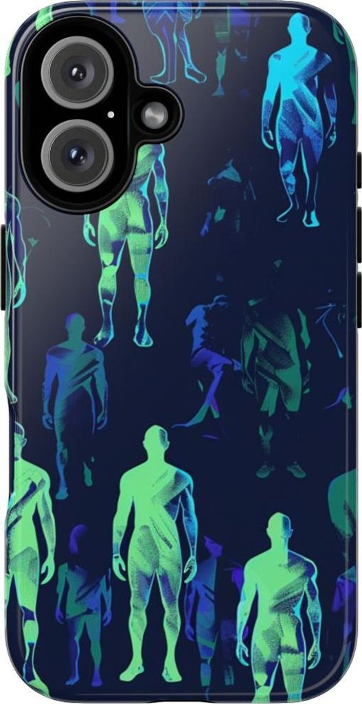 Dynamisches Neonfiguren-Muster in Blau und Grün – Hülle Kompatibel mit iPhone 16