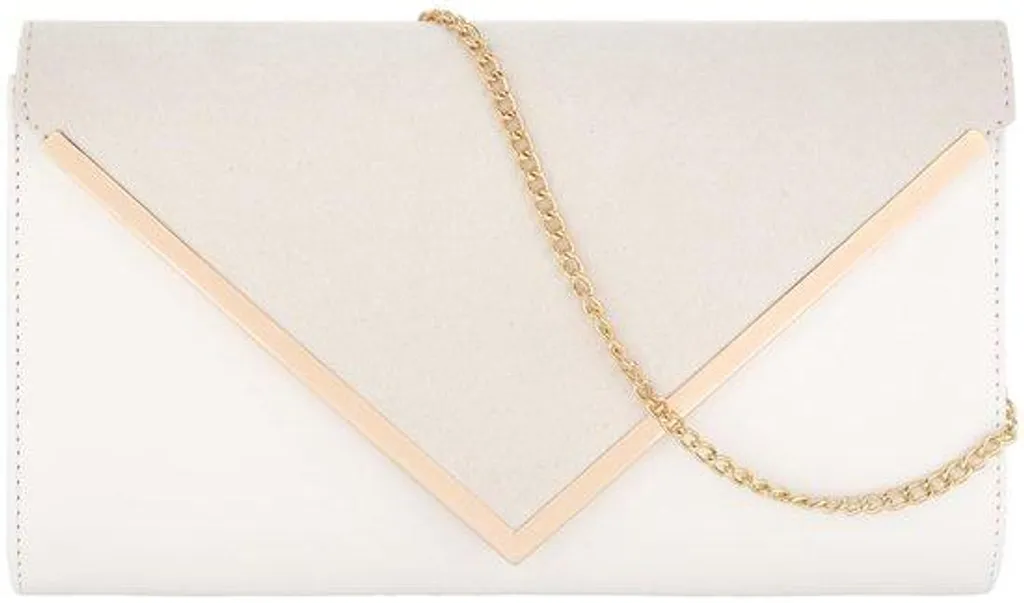 Pochette de soirée en velours blanc et bandoulière chaîne pour femme