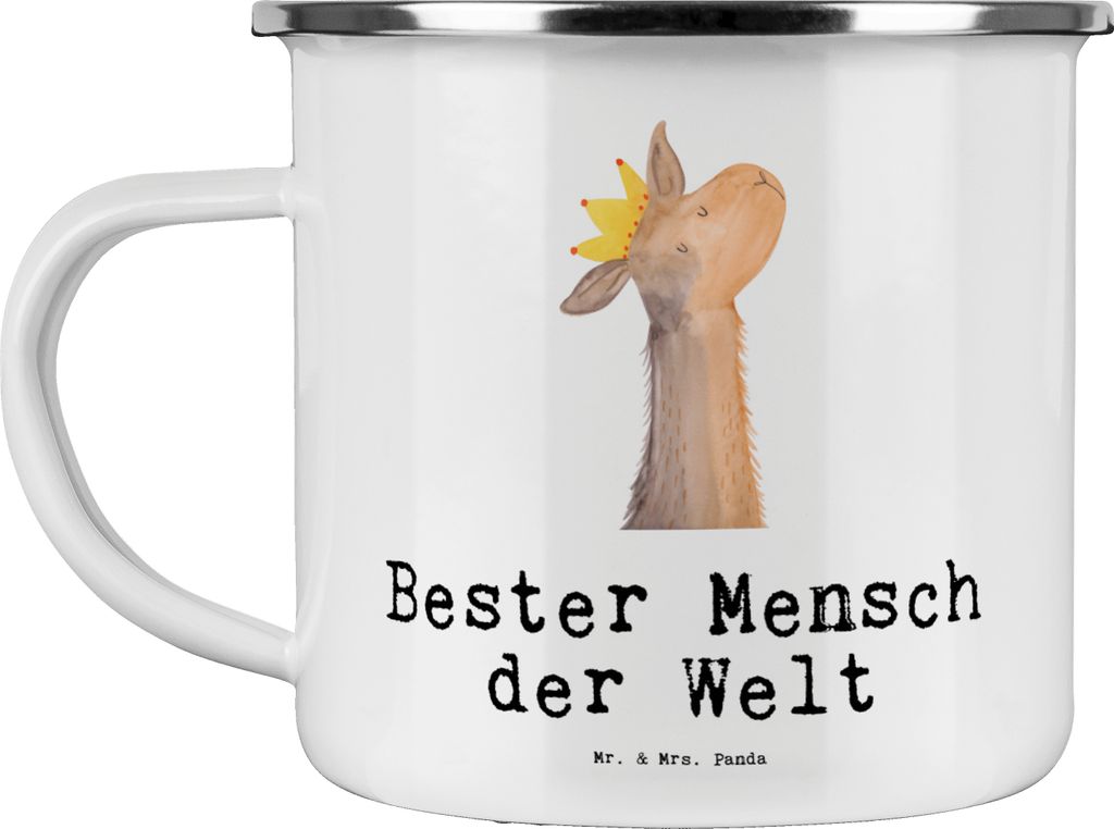 Mr. & Mrs. Panda becher emaille Lama Bester Mensch der Welt - Weiß - Geschenk, Outdoor, Liebe, Pott, Liebling, Lieblings, Teetasse, Geschenkidee, ...