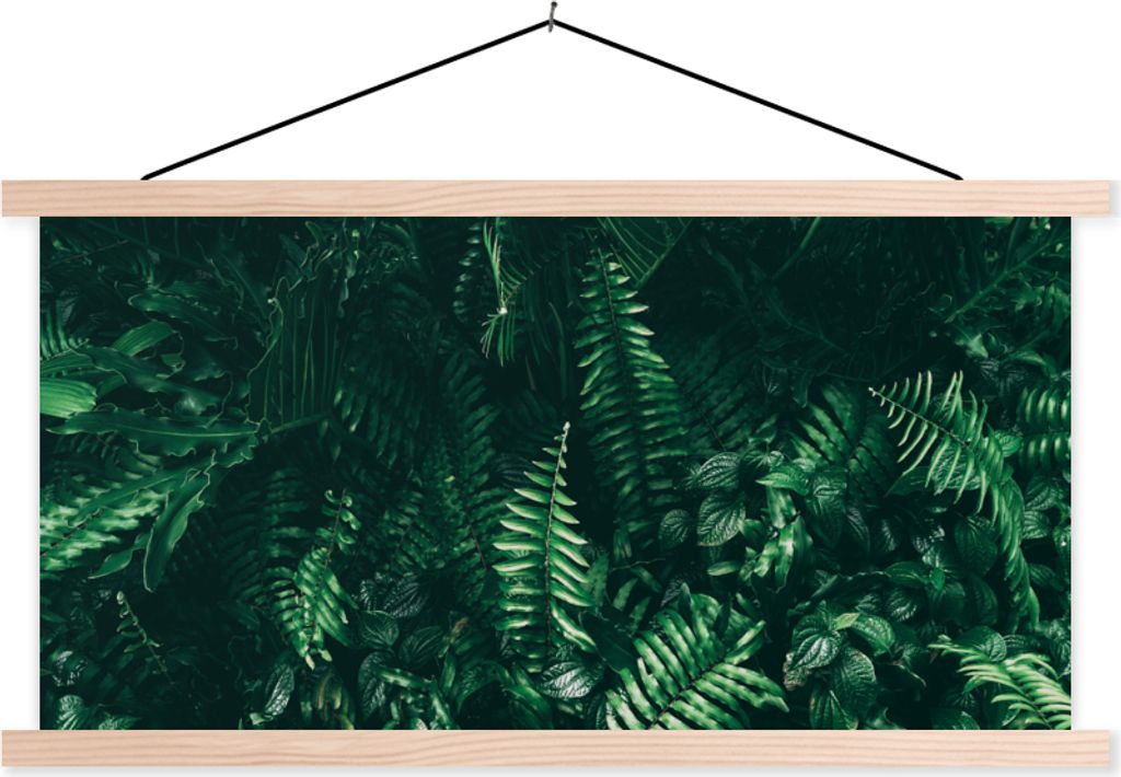 MuchoWow Textilposter Blätter - Dschungel - Natur - Tropisch - Pflanzen 120x60 cm mit holzfarbenen Rahmen - Klemmleiste