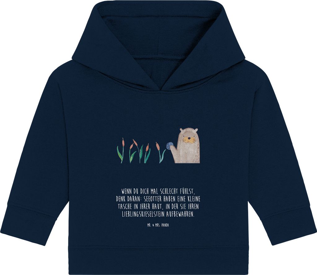 Mr. & Mrs. Panda Organic Baby Hoodie Otter Stein 12. - 18. Monat - French Navy - Geschenk, Fun Facts, Seeotter, Pflanzen, Kapuzensweatshirt, Witzig...