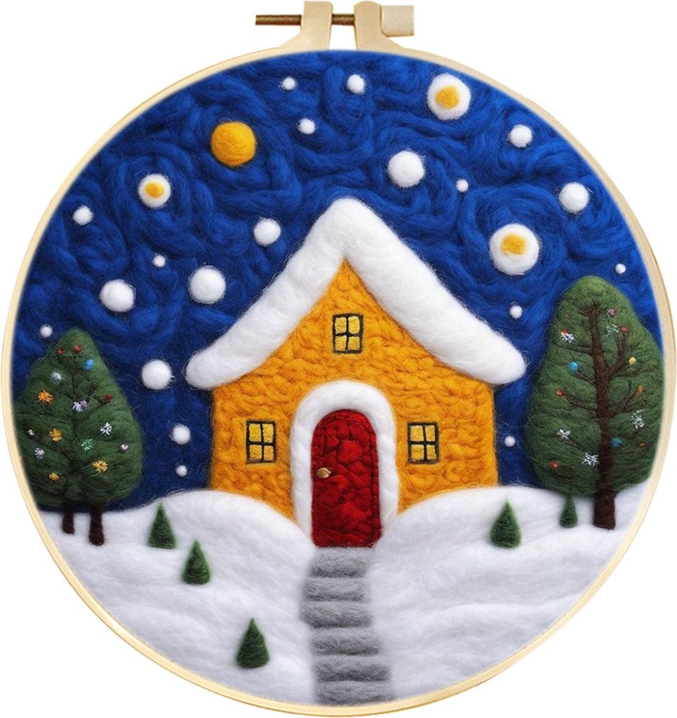 Weihnachts-Nadelfilz-Set, Filz-Malset für Feiertage, für Anfänger, Starter-Nadelfilz, DIY-Bastelset mit Nadelkissen, Wolle, dekorativer Rahmen