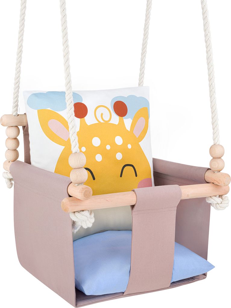 GUGUPLANET Babyschaukel, Giraffe-Design, aus robustem, hochwertigem Baumwollstoff, mit Kissen, Safari-Kollektion, sicher, komfortabel, EU-Handarbeit