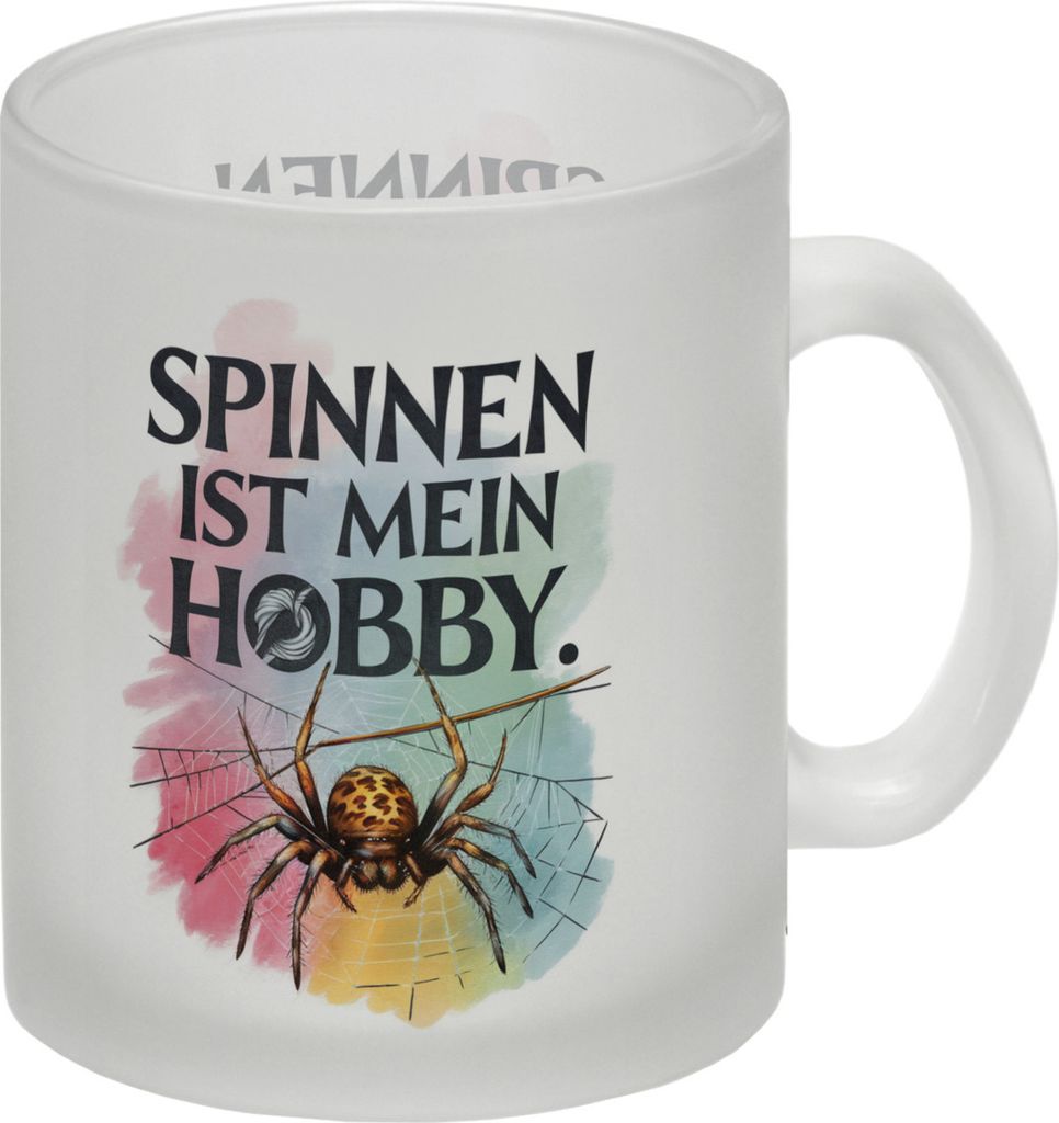 Spinnen ist mein Hobby Glas Tasse - Spinne strickt Netz