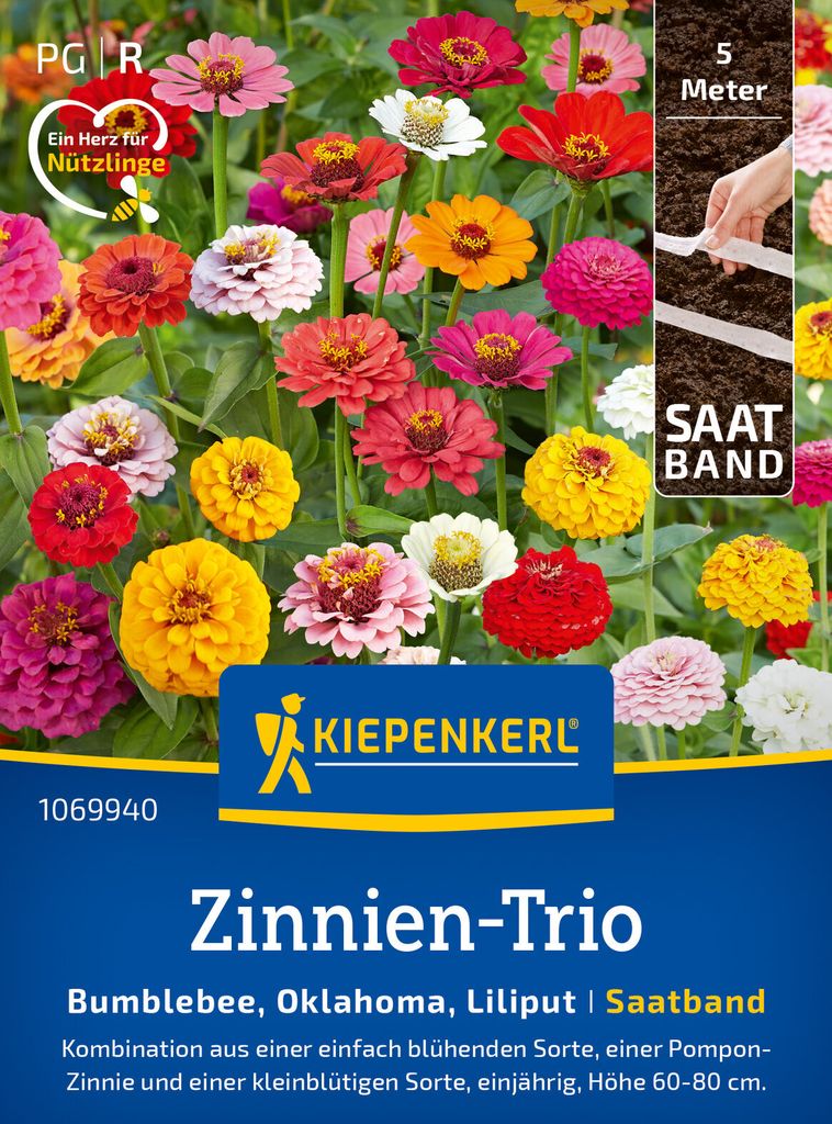 Kiepenkerl Saatband Zinniensamen Trio Bumblebee Oklahoma Liliput 5 lfd. Meter