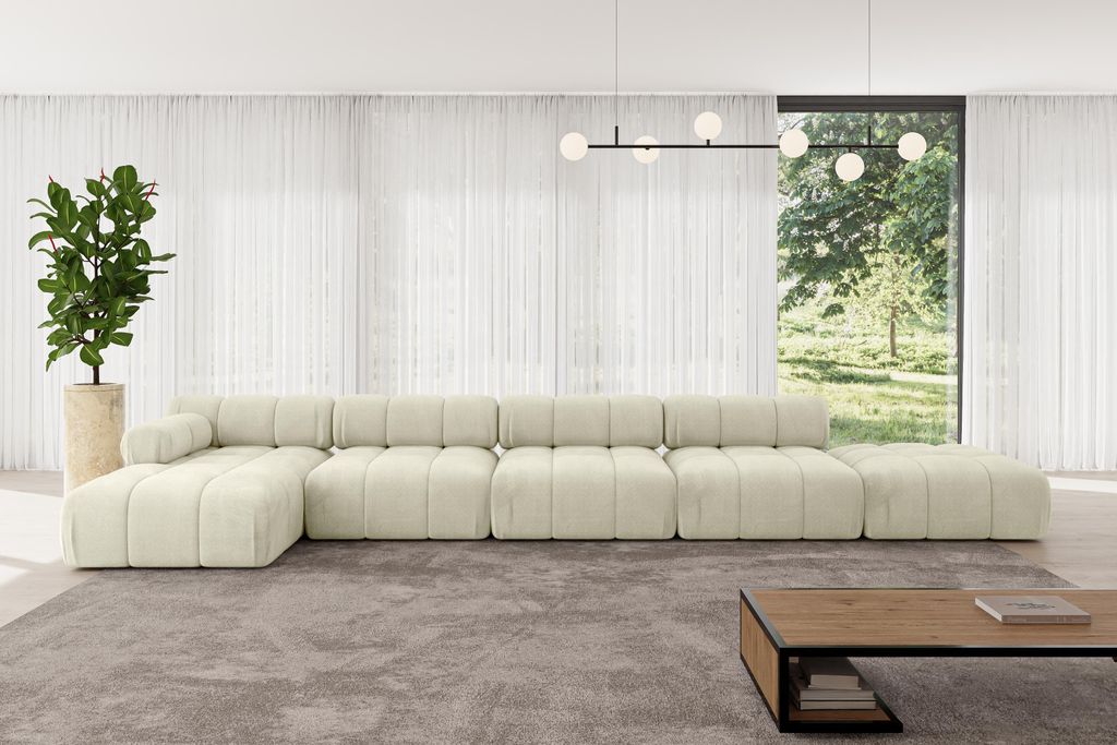 ALTDECOR Modulares Sofa Ecksofa in L-Form - Lizur-L3 - 475x160x70 cm Beige Corner modular Sofa Eckcouch Couch Wohnlandschaft Cauchsofa Polstersofa