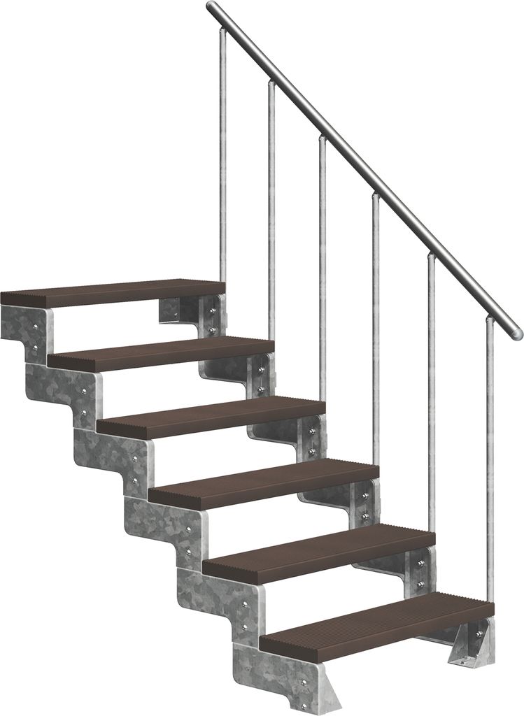 Dolle Außentreppe Gardentop 108-132cm Geschosshöhe mit Trimax dunkelbraun 80cm breit mit Geländer