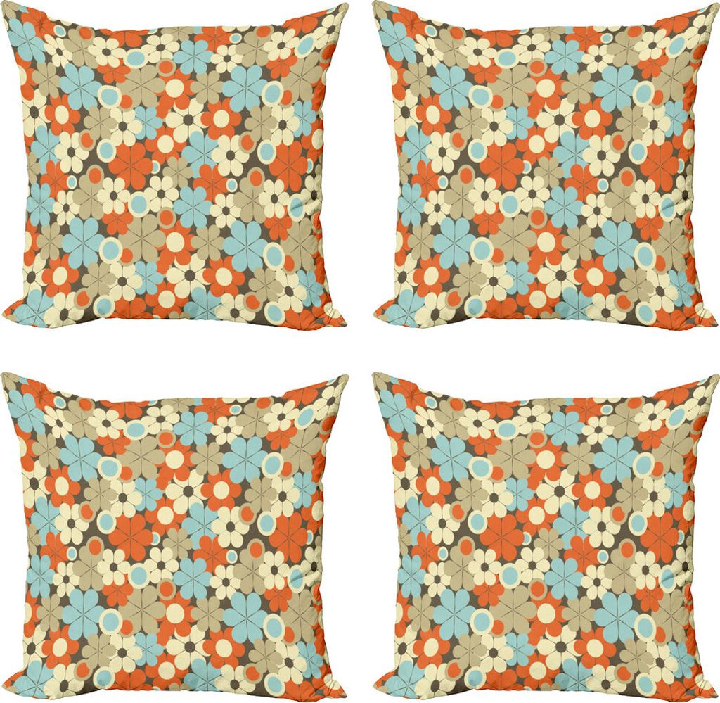 ABAKUHAUS Blumen Kissenbezug Set (4 Stück), Retro Einfache Blumen, Moderner Doppelseitiger Digitaldruck, 50 cm x 50 cm, Mehrfarbig