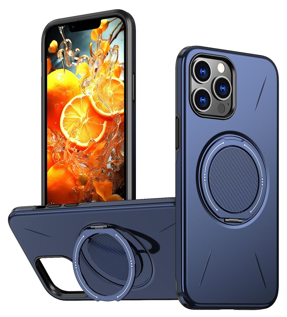 Magnetisch Hülle für iPhone 12 Pro/iPhone 12, Stoßfeste Weich TPU und Hard PC Schutzhülle mit Ringhalter Ständer Blau