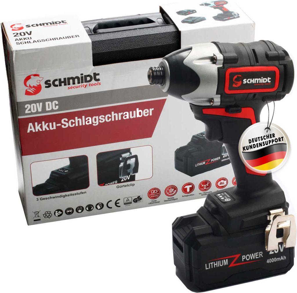 SCHMIDT security tools Akku-Schlagschrauber ID-180 LED Drehschlagschrauber 300Nm