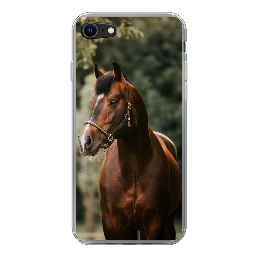 MuchoWow Handyhülle Schutzhülle Hülle für iPhone SE 2022 Pferd - Äste - Porträt Silikon Softcase Handy Hülle - Schutzhülle