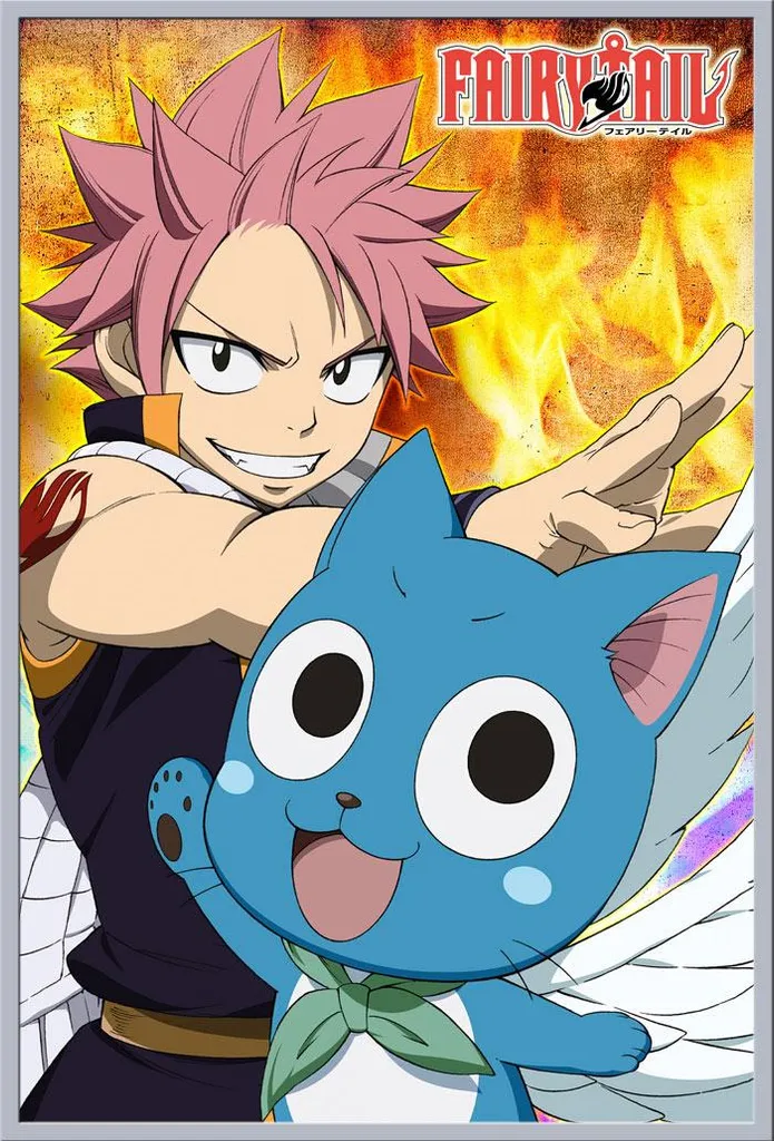 Poster encadré Fairy Tail Natsu Happy avec cadre argenté interchangeable