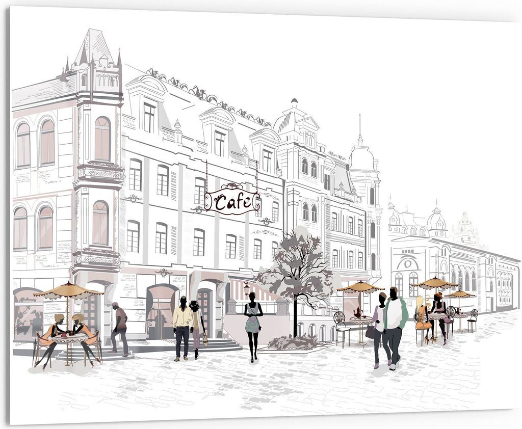 DEQORI Küchenrückwand Glas 80x60 cm 'Innenstadt-Szene' Spritzschutz Bad Rückwand