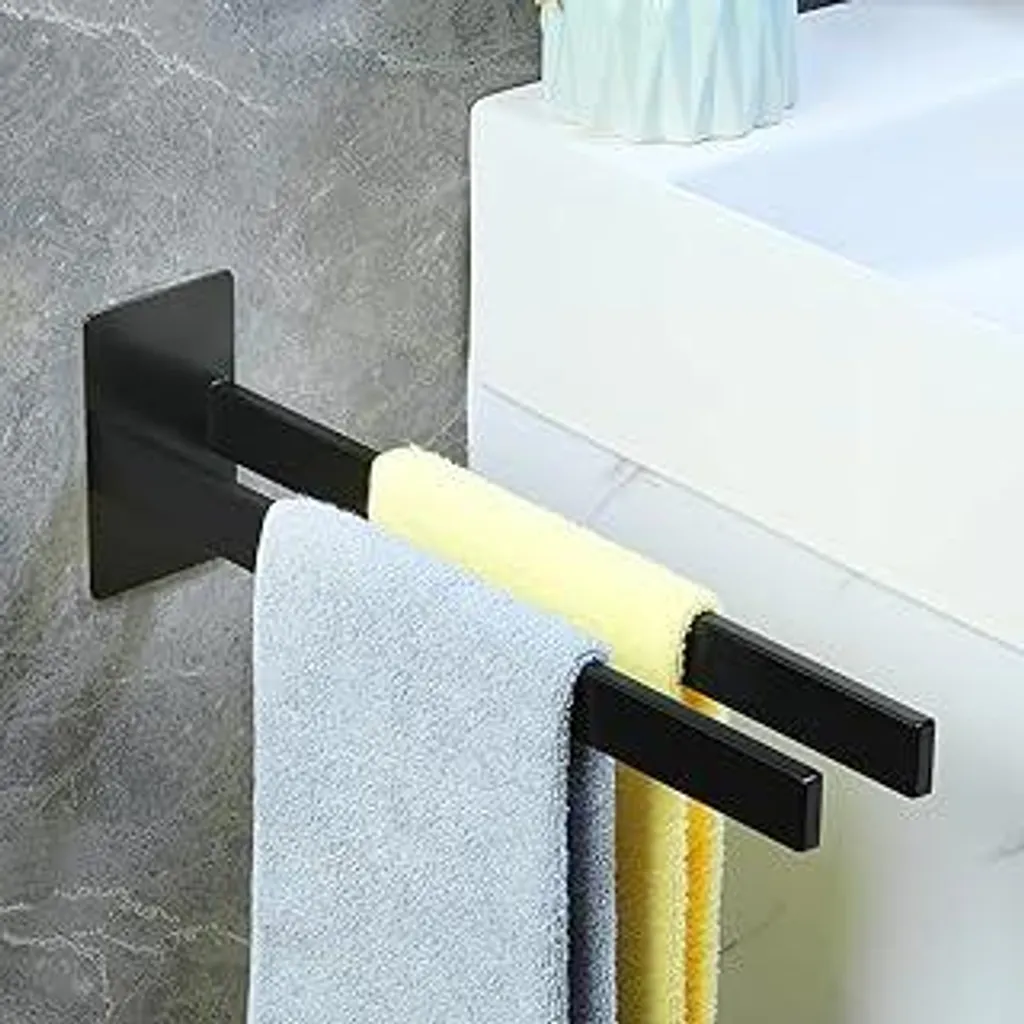 Porta Salviette Nero Adesivo 39cm Vista | Bagno e Cucina Senza Fori
