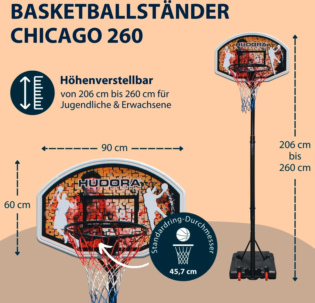 Pied de basket Chicago Hudora 71663 ajustable et résistant aux chocs