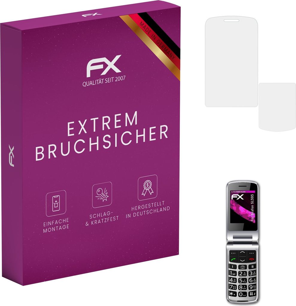 atFoliX FX-Hybrid-Glass Displayfolie kompatibel mit Beafon SL595 Glasfolie