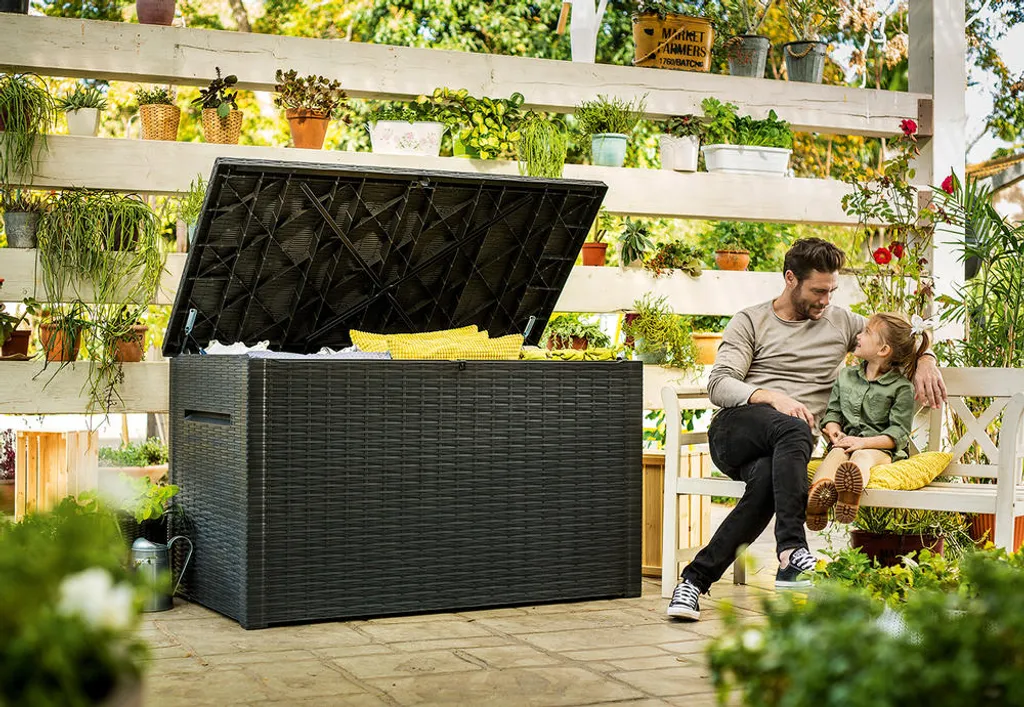 Boîte de Jardin Keter Java 870 L avec Vérins - Coffre de Stockage Étanche - 14