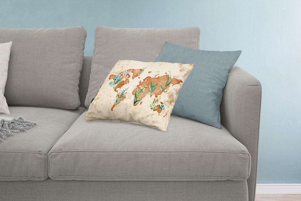 MuchoWow Zierkissen Sofakissen Wohnzimmer Dekokissen 60x40 cm Weltkarte - Papyrus - Pflanzen - Kopfkissen - Polster mit Foto