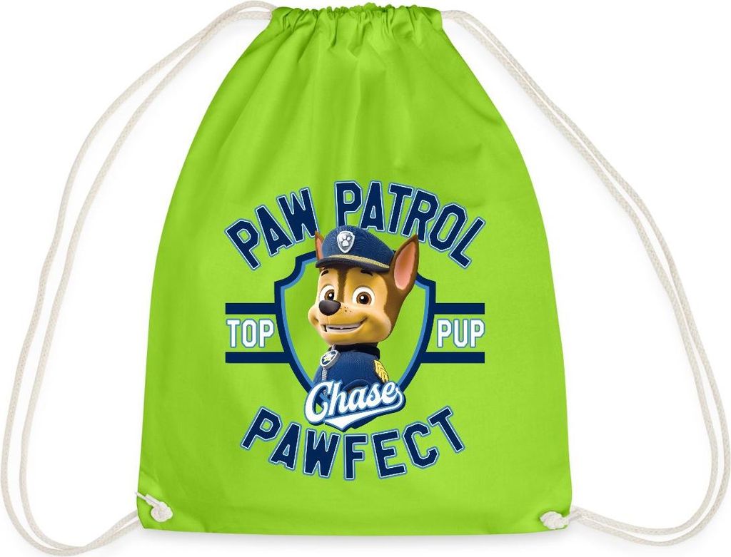 Spreadshirt Paw Patrol Chase Pawfect Turnbeutel, One size, Neongrün