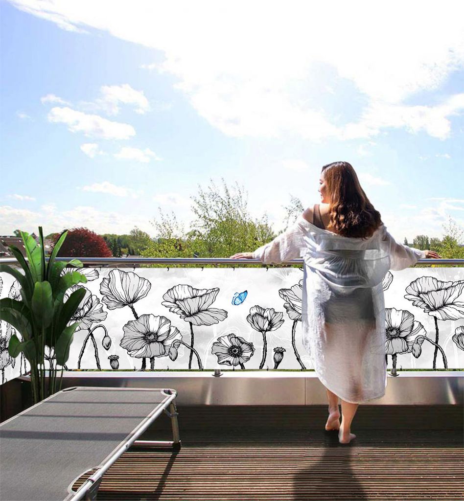 Balkonbanner Wunderland Blumen grau Balkon Sichtschutz Garten