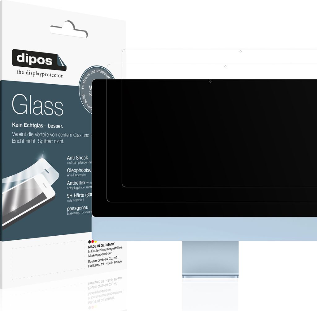 2x Schutzfolie für Apple iMac M3 24 Zoll 2024 matt - Anti-Shock 9H Folie dipos Glass Kunststoffglas