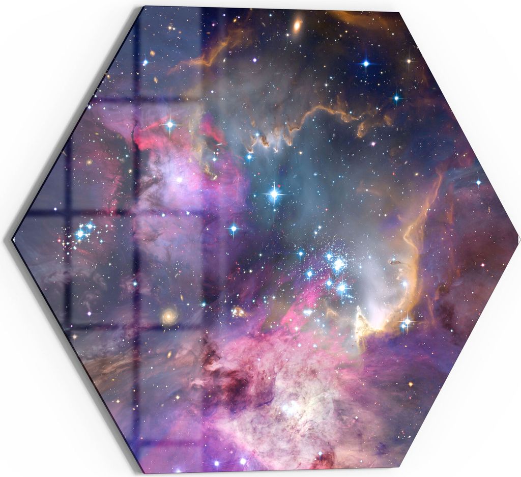 DEQORI Magnettafel Glas 55x48 cm 6-eckig 'Farbenfrohe Galaxie' beschreibbar Whiteboard