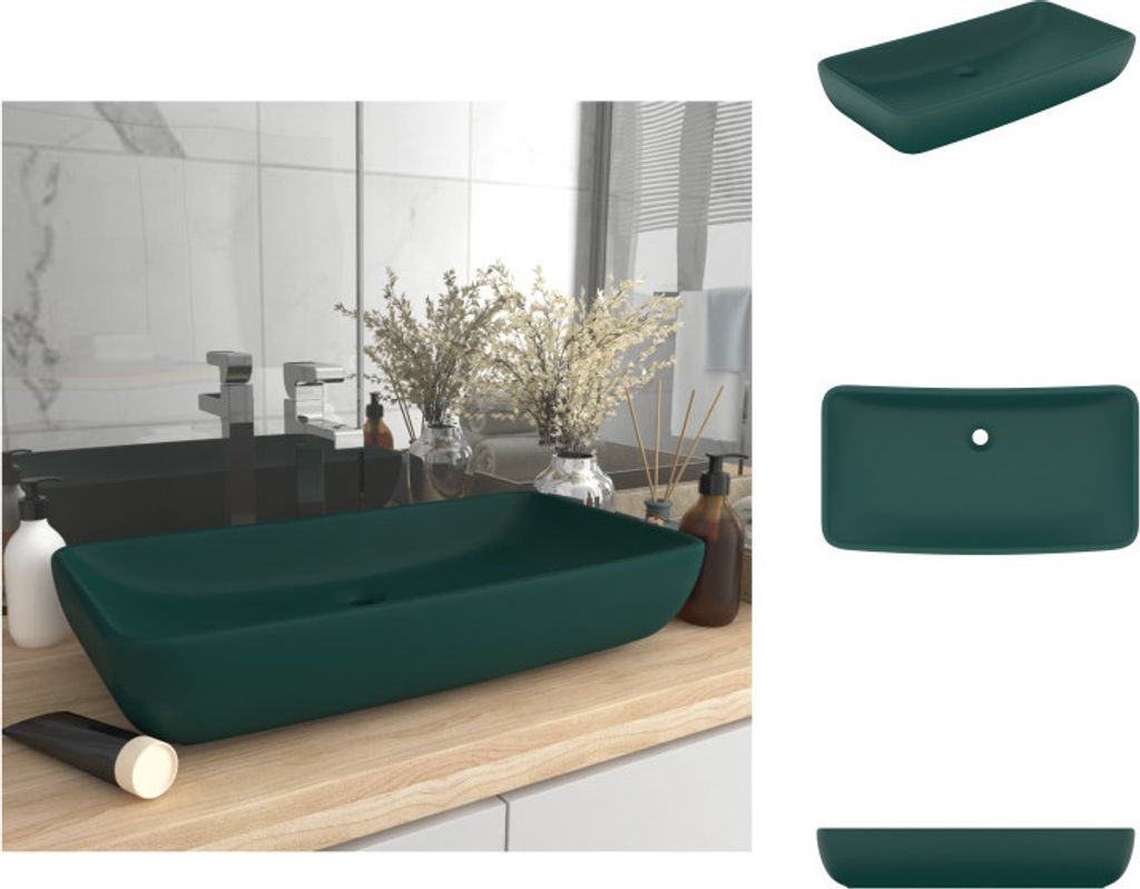 vidaXL Luxus-Waschbecken Rechteckig Matt Dunkelgrün 71x38 cm Keramik - Badezimmer-Waschbecken