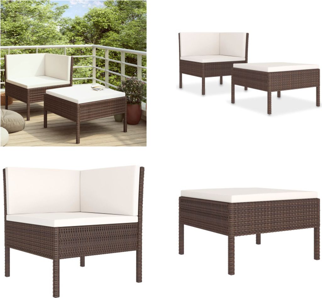 vidaXL 2 tlg. Garten Lounge Set mit Auflagen Poly Rattan Braun - Gartenmöbel-Set - Gartenmöbel-Sets - Gartengarnitur - Gartengarnituren