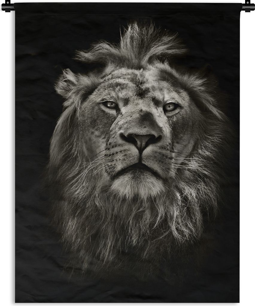 MuchoWow Wandteppich Wandbehang Löwe - Tiere - Porträt - Wildtiere - Schwarz und weiß 60x80 cm Tapisserie Dekoration Wandtuch - Decke - Wandt...