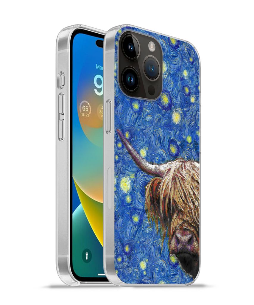 MuchoWow Handyhülle Schutzhülle Hülle für Apple iPhone 14 Pro Max Sternennacht - Van Gogh - Schottischer Highlander Silikon Softcase Handy H...