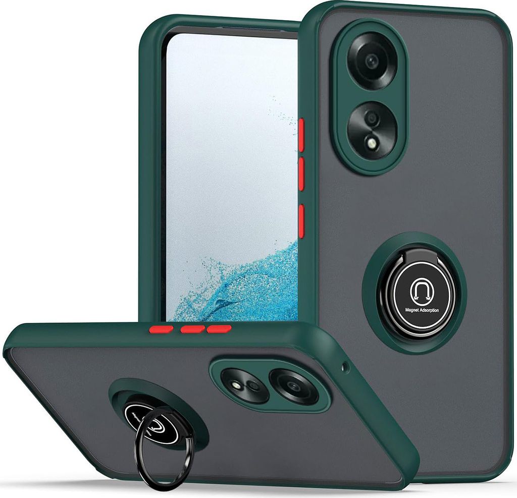 Hülle für Oppo A58 4G Ring Halter Ständer Matte Transluzent TPU Bumper Stoßfest Schutzhülle dunkelgrün